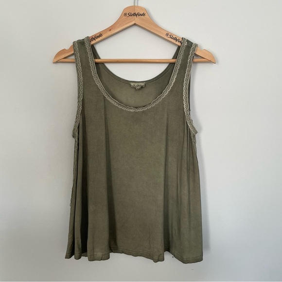 POL Tie Dyed Lace Trim Sleeveless Tank Top- Olive Green- Size Medium- NWOT - Picture 6 of 7